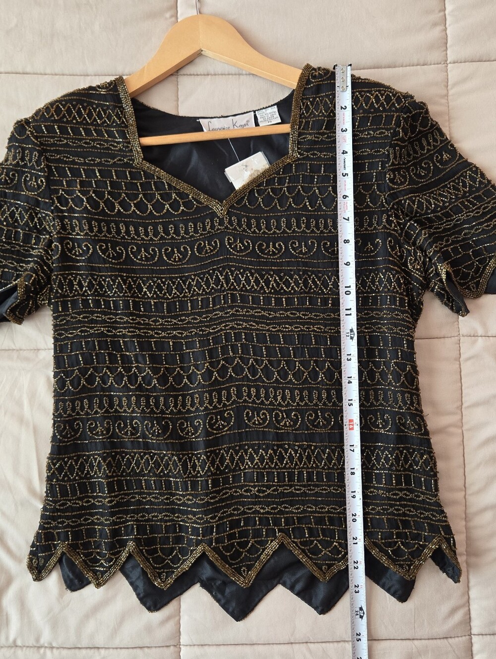 NWT Vintage Laurence Kazar Black Silk Amber Orange Bead Top S - Picture 11 of 11